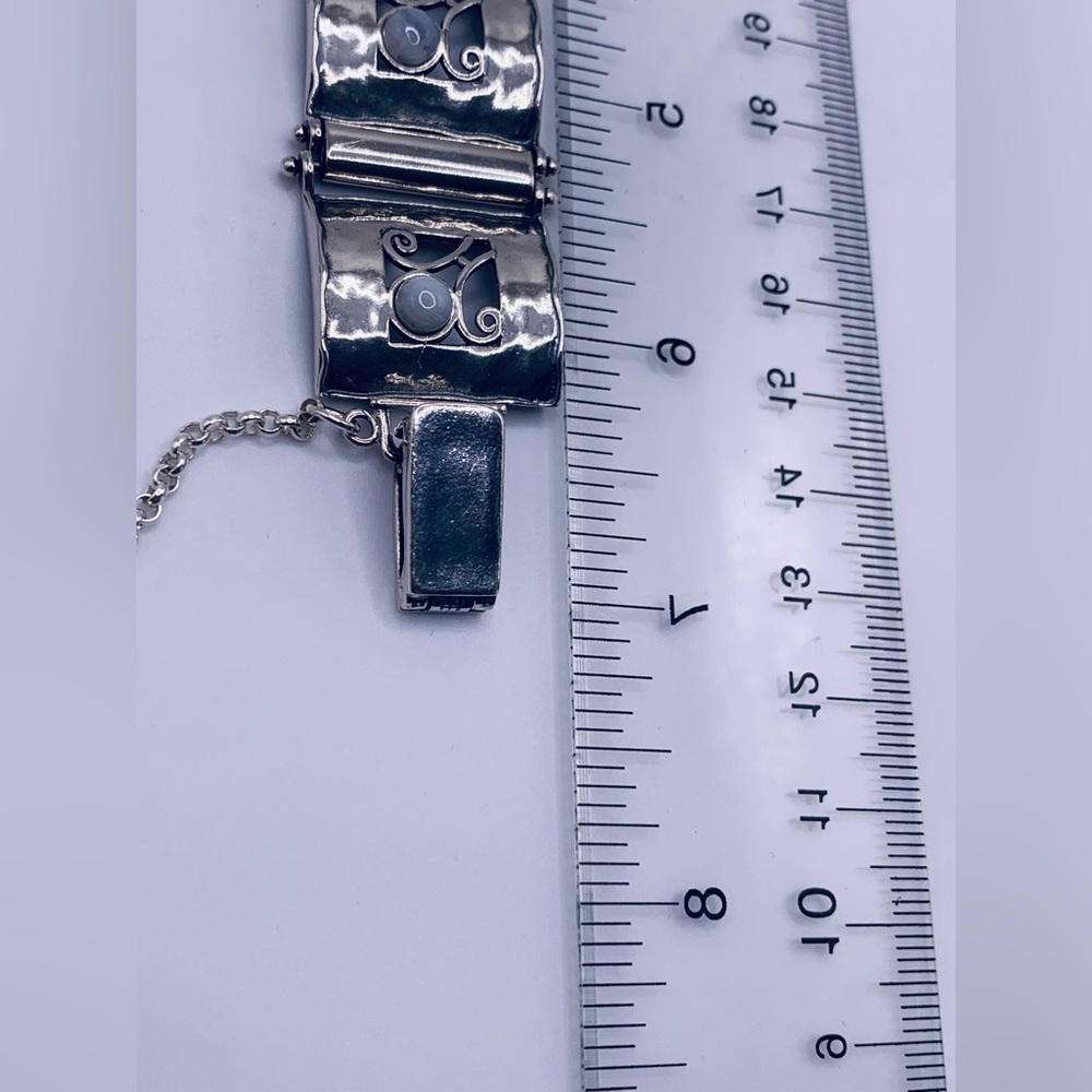 Vintage Sterling Silver Didae Panel Bracelet w/Moonstone Accents & Safety Chain - Picture 14 of 16
